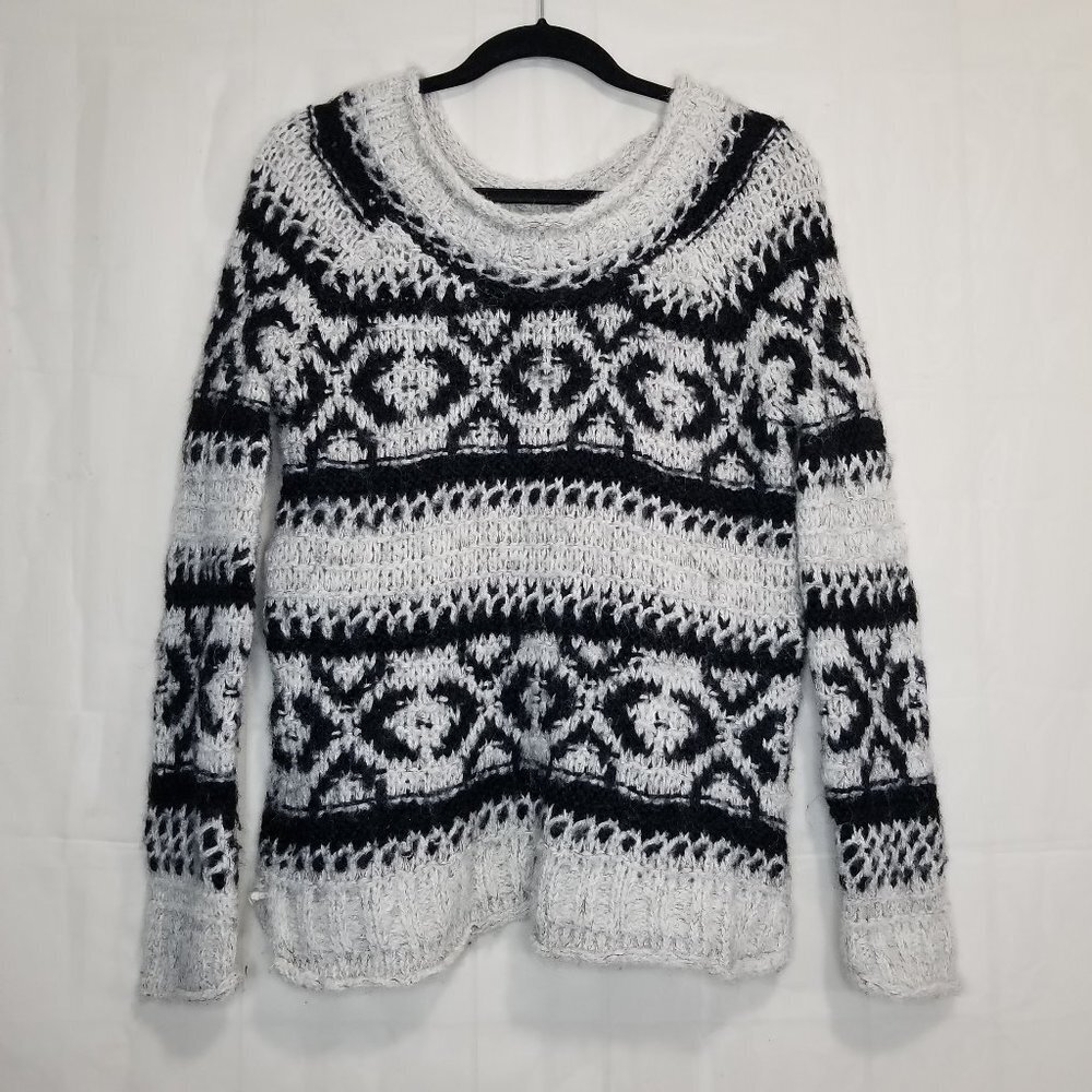 Free People wool blend boat neck sweater ivory black size S? chunky knit